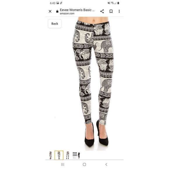 One Size 4-12 Elephant Chase Black White Leggings Athletic Casual - Picture 2 of 5